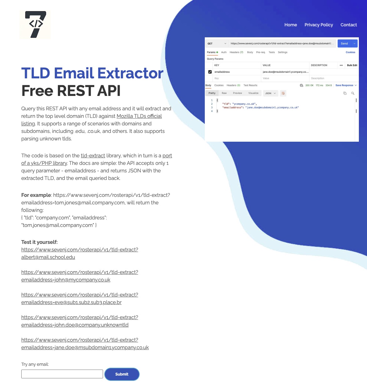TLD Email Extractor API service screenshot