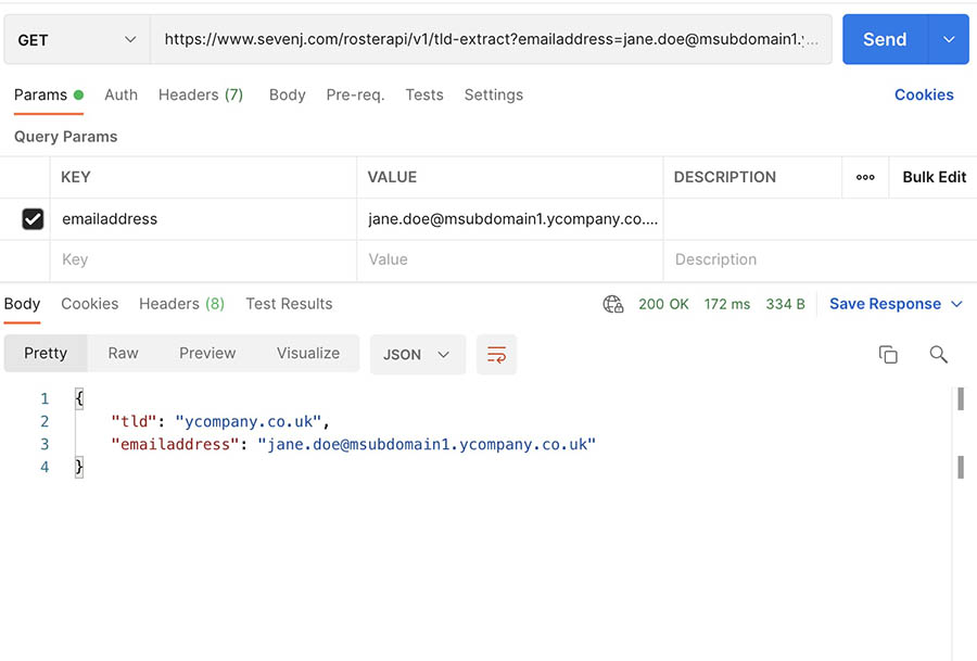 Screenshot of the API running on Postman